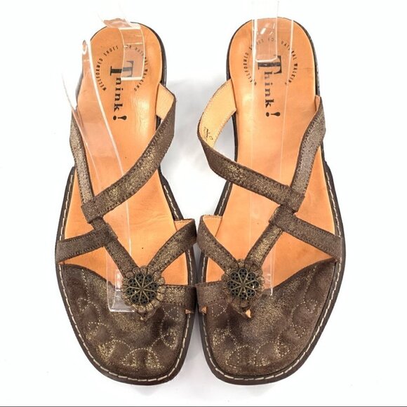 Think SoSo womens sandals size 11 chocolate brown floral toe ring - Picture 2 of 12